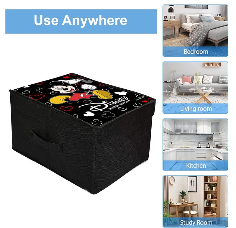 Kuber Industries NonWoven Mickey Mouse Print Flodable Storage BoxWardrobe Organizer With Lid For Home Decor Black 54KM4232 - Image 5