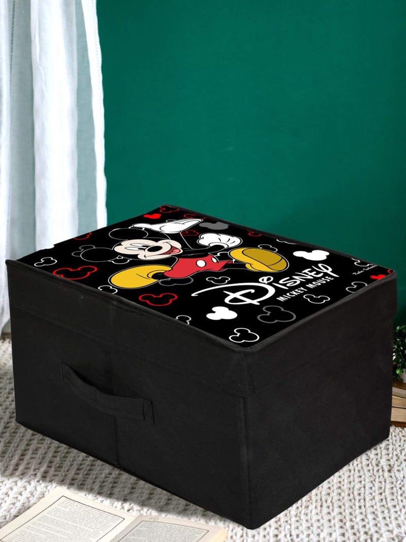 Kuber Industries NonWoven Mickey Mouse Print Flodable Storage BoxWardrobe Organizer With Lid For Home Decor Black 54KM4232 - Image 3