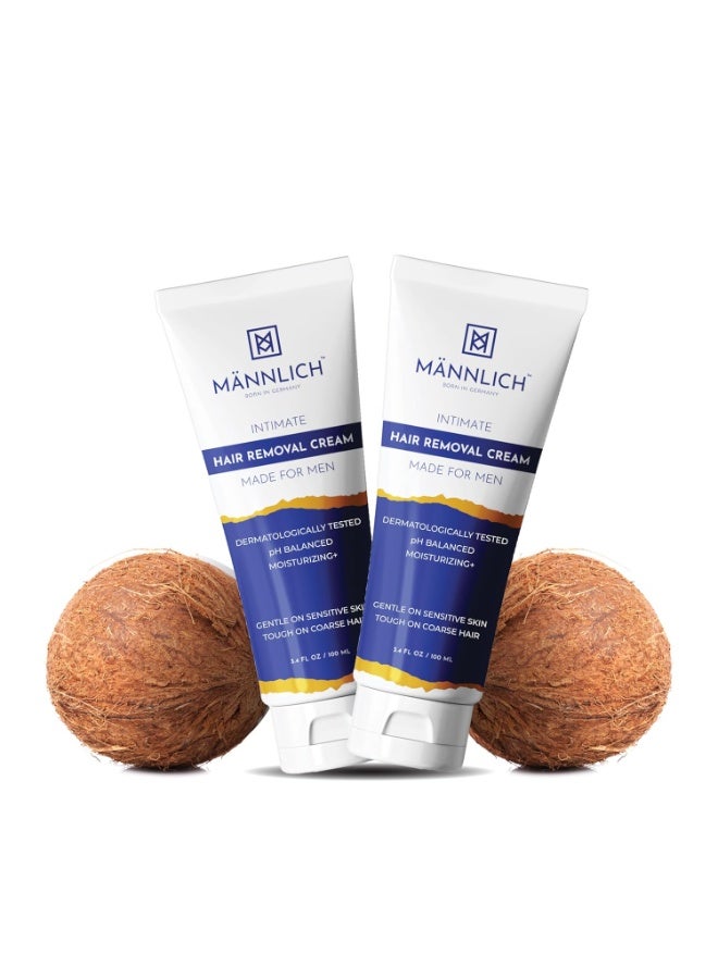 مانليش كريم مانليش لإزالة الشعر من المناطق الحساسة للرجال، خالٍ من الألم، سريع المفعول، وملطف للبشرة، يزيل الشعر الخشن غير المرغوب فيه في منطقة العانة، مناسب لجميع أنواع البشرة، 200 مل (عبوة من قطعتين). - Image 1