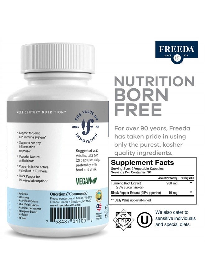 Freeda Turmeric Curcumin with Black Pepper - Kosher Vegan Gluten Free Tumeric Curcumin Supplement - Turmeric Capsules Inflammation Support Supplement - 60 Veggie Curcuma Turmeric Curcumin Capsules - Image 3