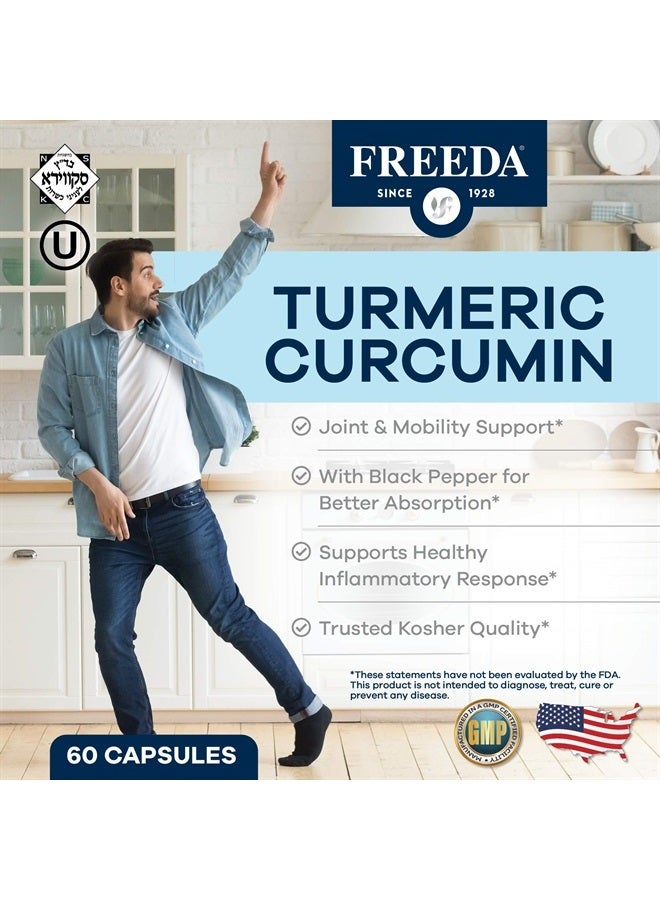 Freeda Turmeric Curcumin with Black Pepper - Kosher Vegan Gluten Free Tumeric Curcumin Supplement - Turmeric Capsules Inflammation Support Supplement - 60 Veggie Curcuma Turmeric Curcumin Capsules - Image 1