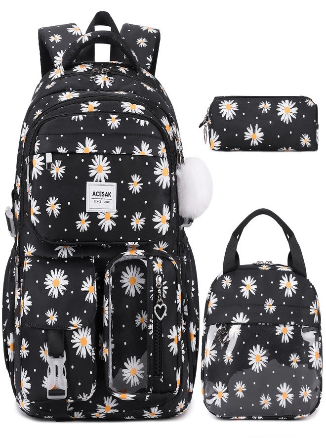 ACESAK Backpack with lunch bag, Black Daisy, Large, Backpack - Image 1