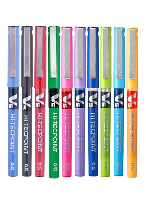 10-Piece Hi-tecpoint V5 Fine Rollerball Pen Multicolour