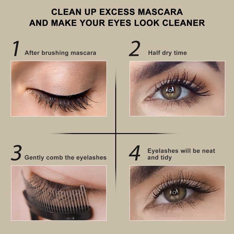 Docolor Eyelash Comb Eyelash Separator Tool Mascara Applicator Eyelash Brush Lash Separator Tool Comb Arc Designed Cosmetic Brushes Tool, with Comb Cover (Black) - Image 3