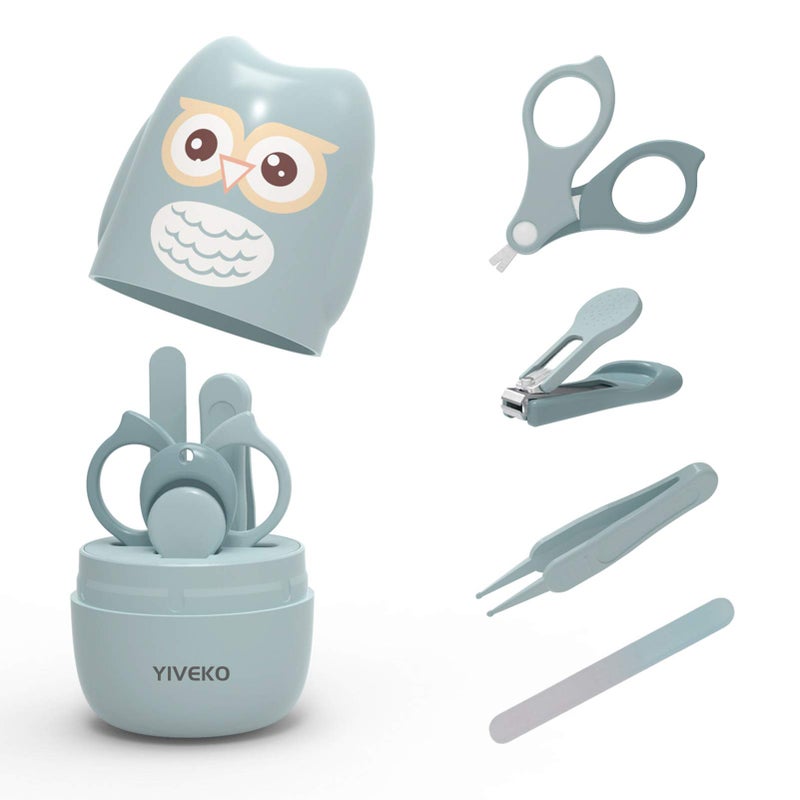 YIVEKO Baby Nail Kit 4in1 Baby Nail Care Set with Cute Case Baby Nail Clipper Scissor Nail File Tweezer Baby Manicure Kit and Pedicure kit for Newborn Infant Toddler KidsOwl Blue