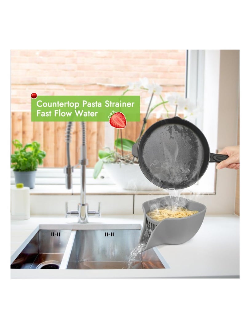 Excefore سلة تصريف متعددة الوظائف، وعاء مصفاة مزود بصنبور لغسل الفواكه والخضروات والسلطة، مصفاة مكرونة صغيرة مقاومة للغسالة، رمادي - Image 5