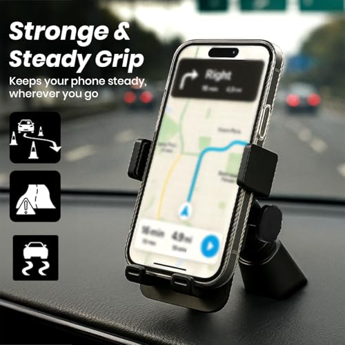 MOOSH Universal Car Mount Holder 360° Rotating Adjustable Car Mount Phone Holder Desk Stand with Suction Cup Base and Telescopic Arm for iPhone, Samsung, Google, Huawei, Nokia, All Smartphones (Black) - Image 3