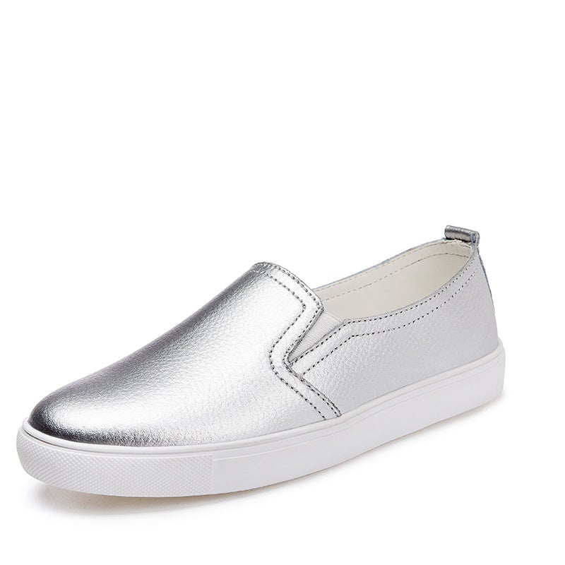 Women's Genuine Leather Loafers 2025 New Arrival Slip-On Comfort Flats with Cushioned Insole (White, Black, Silver, Sizes  35-41)