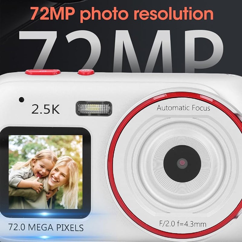 Asixxsix 72MP 2 5K Dual Screen Vlogging Camera 16X Zoom Autofocus Anti Shake Silver - Image 4