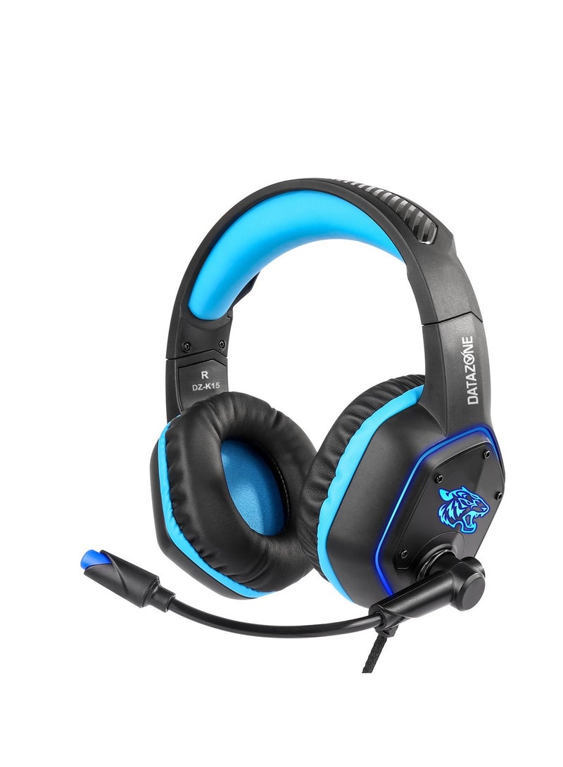 Datazone Wired Gaming Headset in Black and Blue Color – Noise Cancelling and High-Precision Surround Sound – Compatible with PS5, PS4, PC, XBOX - Image 1