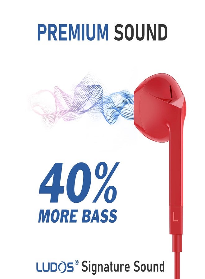 LUDOS Ferox In-Ear Headphones with Cable and Microphone, In-Ear Earphones, 3.5 mm Jack Plug Earbuds, Rich Bass Earphones, Headphones for iPhone, iPad, Samsung - Red - Image 3