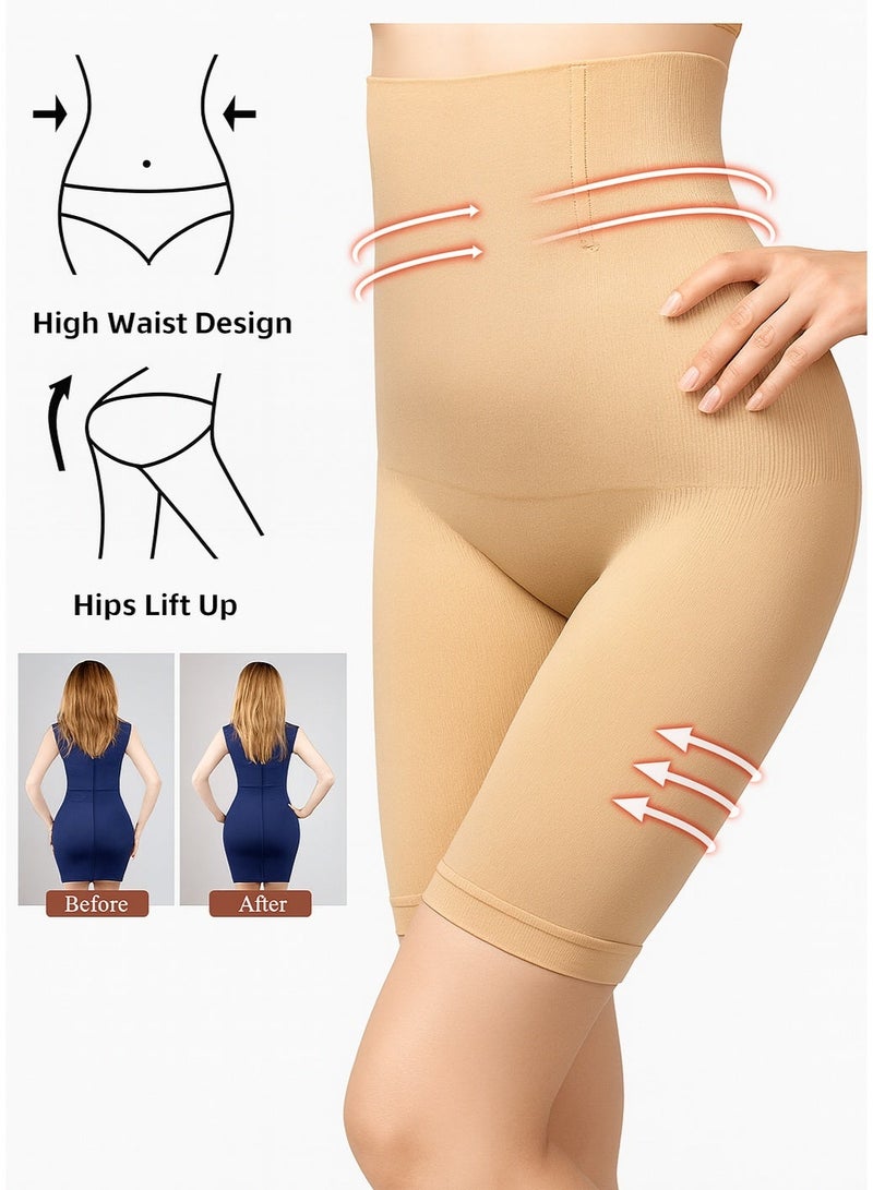 شورتات نسائية لتشكيل الجسم بخصر عالٍ بدون درزات | ملابس داخلية لتنحيف البطن مع ضغط للفخذ | ملابس داخلية مرنة من النايلون والإسباندكس - ملابس داخلية غير مرئية