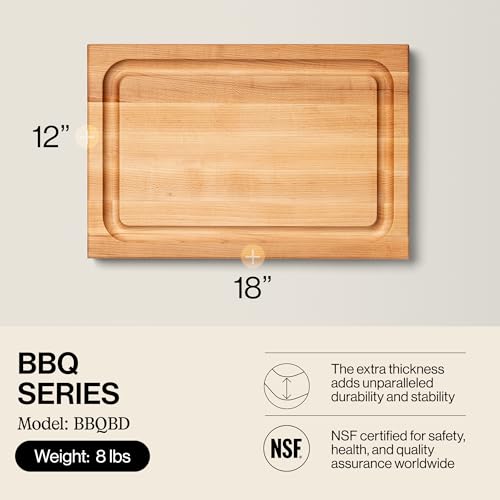 John Boos BBQ Series Rectangular Wooden Maple Cutting Board 18”x12” – 1.5” Thick, 8.5-lb Reversible Butcher Block with Juice Groove, Edge-Grain & Finger Grips– Made in the USA - Image 2