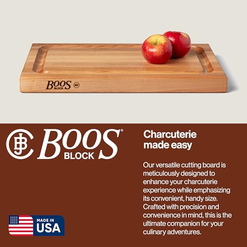 John Boos BBQ Series Rectangular Wooden Maple Cutting Board 18”x12” – 1.5” Thick, 8.5-lb Reversible Butcher Block with Juice Groove, Edge-Grain & Finger Grips– Made in the USA - Image 4