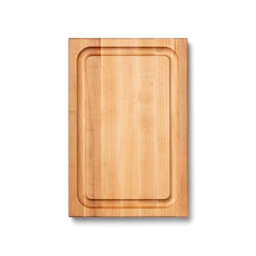 John Boos BBQ Series Rectangular Wooden Maple Cutting Board 18”x12” – 1.5” Thick, 8.5-lb Reversible Butcher Block with Juice Groove, Edge-Grain & Finger Grips– Made in the USA - Image 1