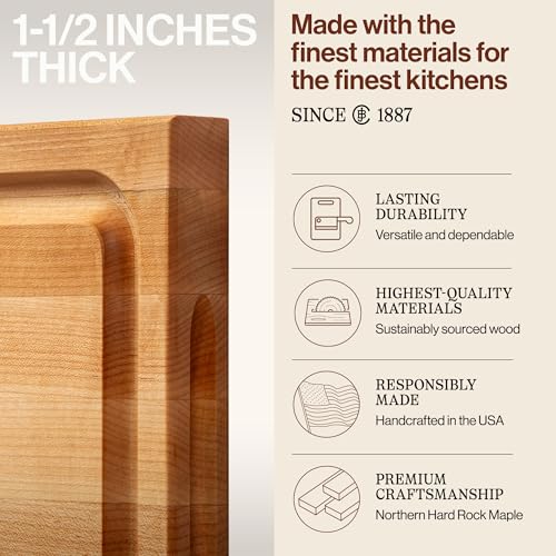 John Boos BBQ Series Rectangular Wooden Maple Cutting Board 18”x12” – 1.5” Thick, 8.5-lb Reversible Butcher Block with Juice Groove, Edge-Grain & Finger Grips– Made in the USA - Image 3