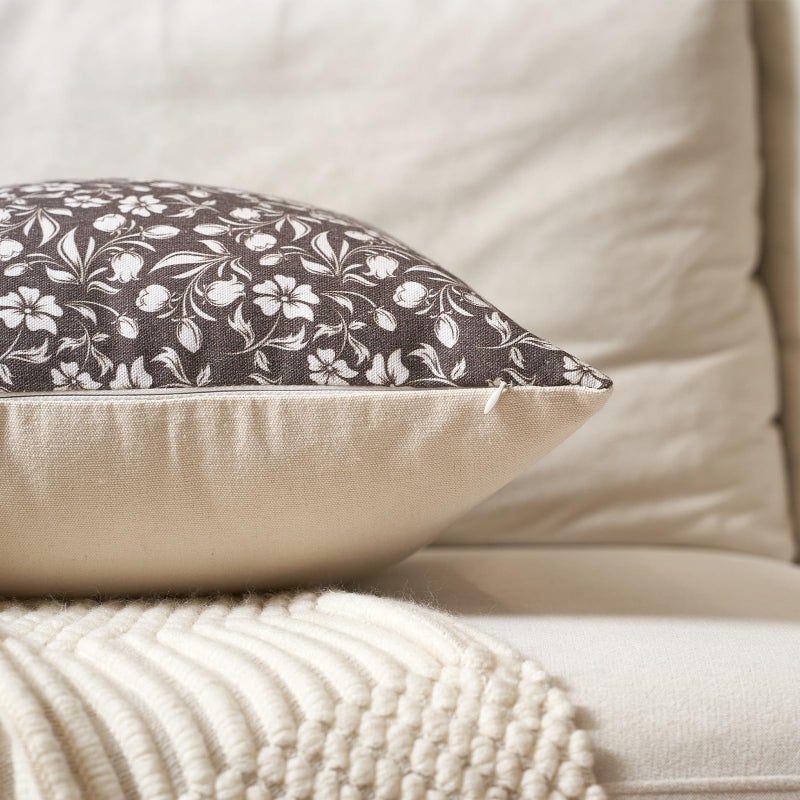 Aeckself Neutral Floral Pillow Covers 20x20 Set of 2, Vintage Block Print Throw Pillow Covers Decorative Farmhouse Accent Couch Pillows for Living Room Bedroom, Brown - Image 2