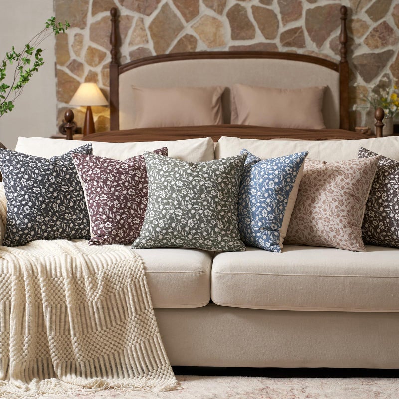 Aeckself Neutral Floral Pillow Covers 20x20 Set of 2, Vintage Block Print Throw Pillow Covers Decorative Farmhouse Accent Couch Pillows for Living Room Bedroom, Brown - Image 5