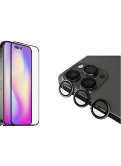PSGT iPhone 14 Pro Compatible Fully Covering Tempered Glass and Deep Purple Camera Lens Protector Set 