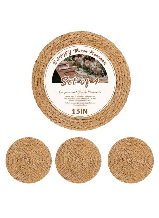 BAVIFY 13 in Round Woven Placemats Set of 4 Chargers for Dinner Plates Farmhouse Rustic Boho Table Mats for Dining Table Decor Wicker Straw Braided Place Mats - Image 1
