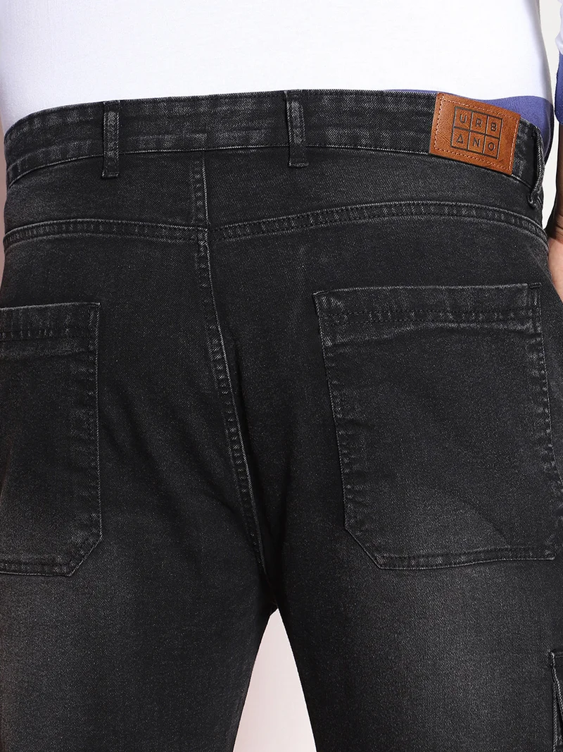Urbano Fashion  Urbano Plus Men's Black Regular Fit Washed Cargo Jeans with 6 Pockets Stretchable  | Best Price UAE