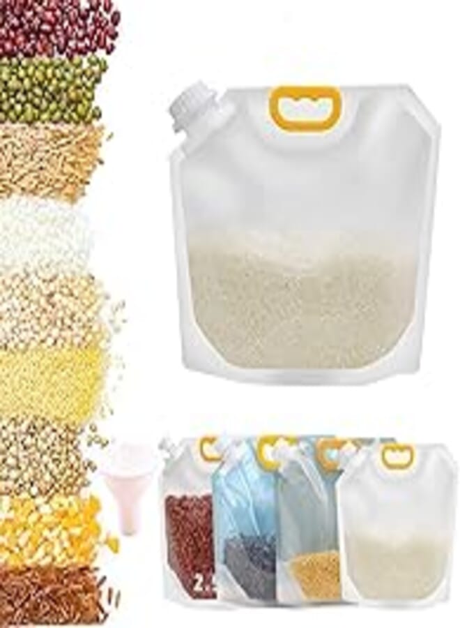 Large 1.3" Diameters Cereal Containers Storage Airtight Dispenser Dry Food Storage Pouches with Lids Grain Moisture-Proof Sealed Bag Clear Ziplock Bags Reusable Kitchen Organization Stackable 5 Pcs