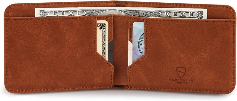 فاولتسكين فولتسكين مانهاتن محفظة جلدية ثنائية الطي نحيفة مانعة للـ RFID للرجال - حامل بطاقات أمامي بسيط، تسع 9 بطاقات ونقود، جلد إيطالي فاخر - Image 4