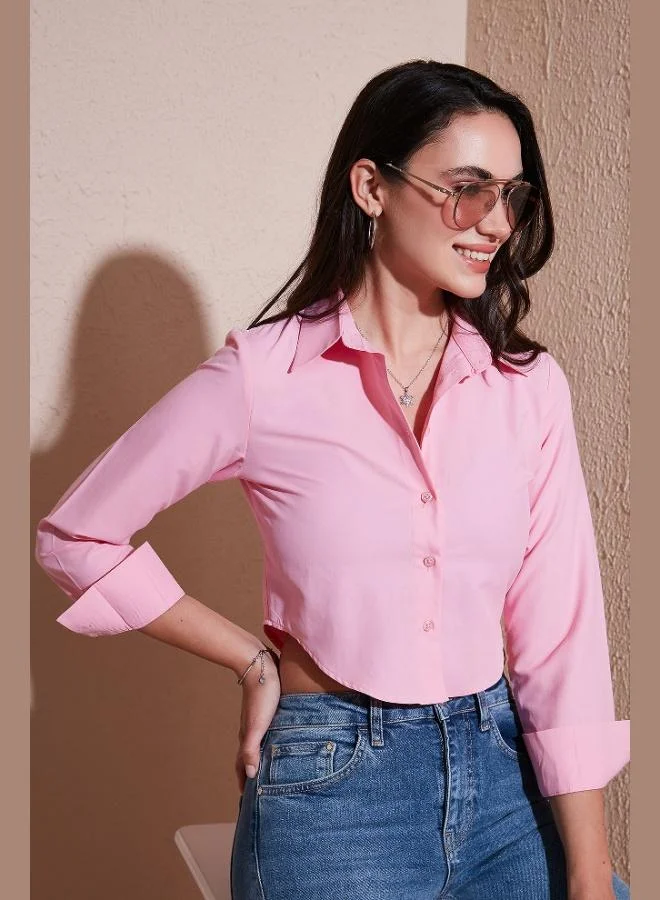 ليلا قميص نسائي قصير بأكمام طويلة من مزيج القطن من ليلا