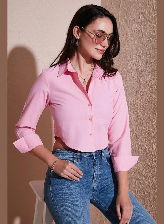 ليلا قميص نسائي قصير بأكمام طويلة من مزيج القطن من ليلا