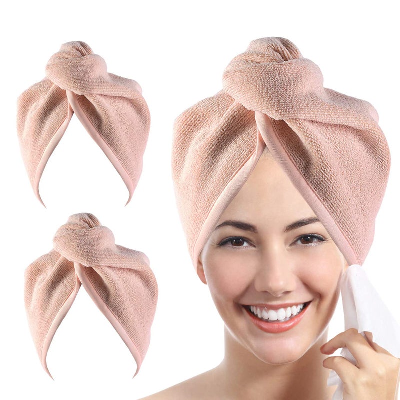 YoulerTex Microfiber Hair Towel Hair Wrap 2 Pack 10X26 Hair Dryer Towels for Women Absorbent Turban Twist Drying Shower Cap Curly Hair Products for Hair Care Hair Accessories 09 Beige