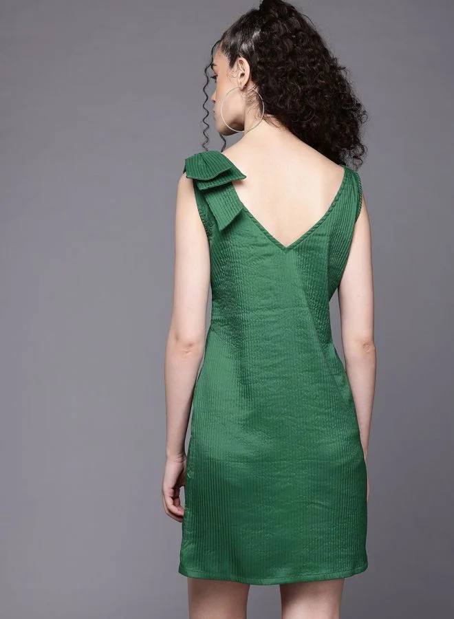 Freehand  Women Fit and Flared Textured V-Neck Sleeveless Shift Dress for Women | Best Price UAE