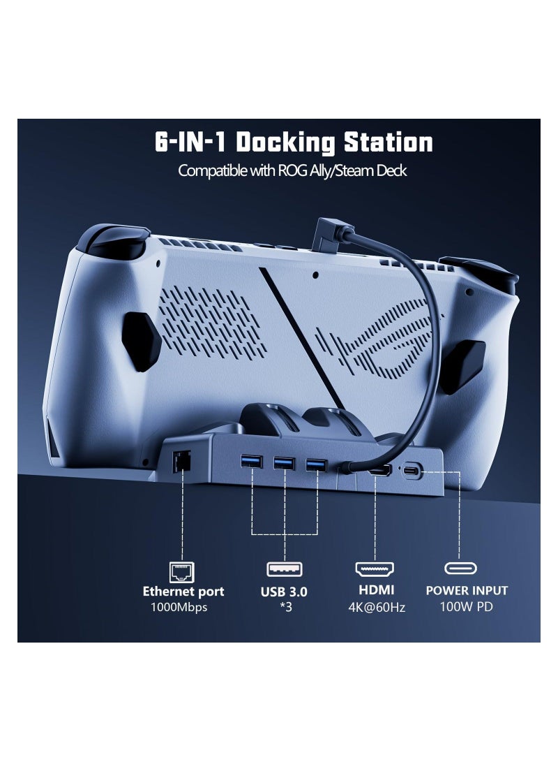 Docking Station for ROG Ally/Steam Deck/Legion Go,6-in-1 Dock with HDMI 2.0 4K@60Hz Gigabit Ethernet 3 USB-A and USB-C 3.0 Charging Compatible with ROG Ally/Steam Deck/Lenovo Legion Go - Image 4