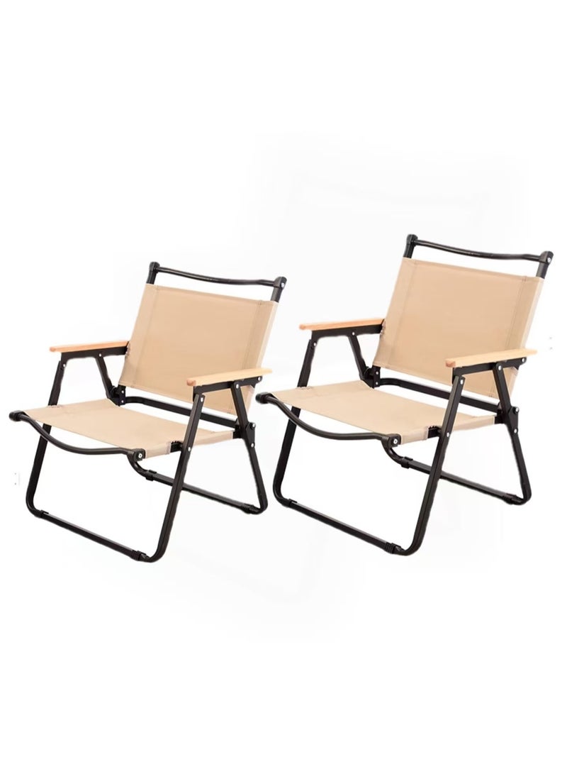 التخييم الكراسي والكراسي الشاطئ نزهة الكراسي المحمولة الصيد الكراسي الخشبية البيج أكسفورد القماش في الهواء الطلق حديقة الفناء الخلفي حمام سباحة نزهة - Image 1