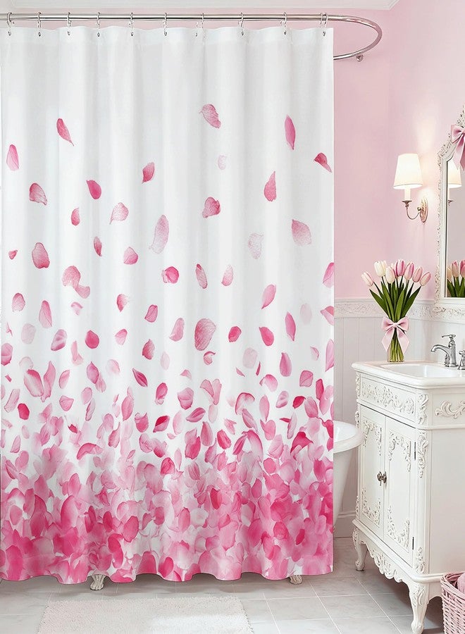 Mocsicka Pink Shower Curtain for Bathroom Romantic Pink Floral Petal Rain Shower Curtain for Pink Bathroom Decor Waterproof Fabric Bath Curtain 72 X 72 Inch - Image 5