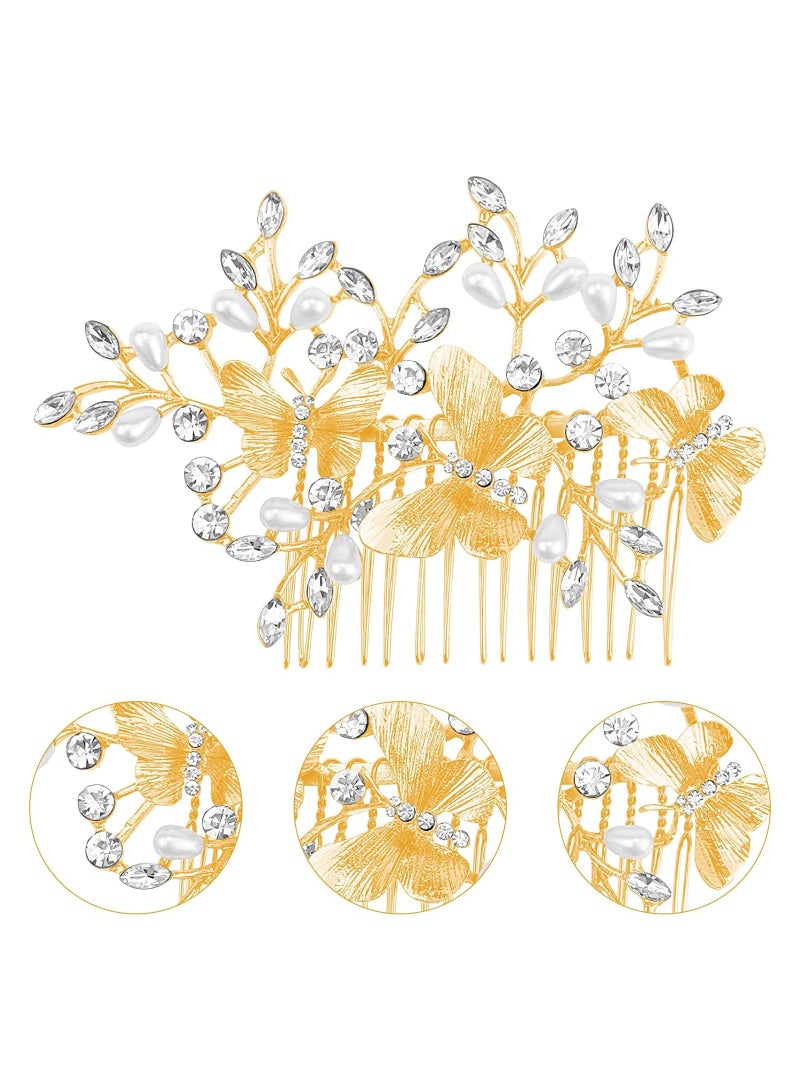 Y&D 3 Pcs Butterfly Bridal Hair Comb Pearl Rhinestones Flower Leaf Side Decorative Combs Vintage Jewelry Accessories for Women - Image 3