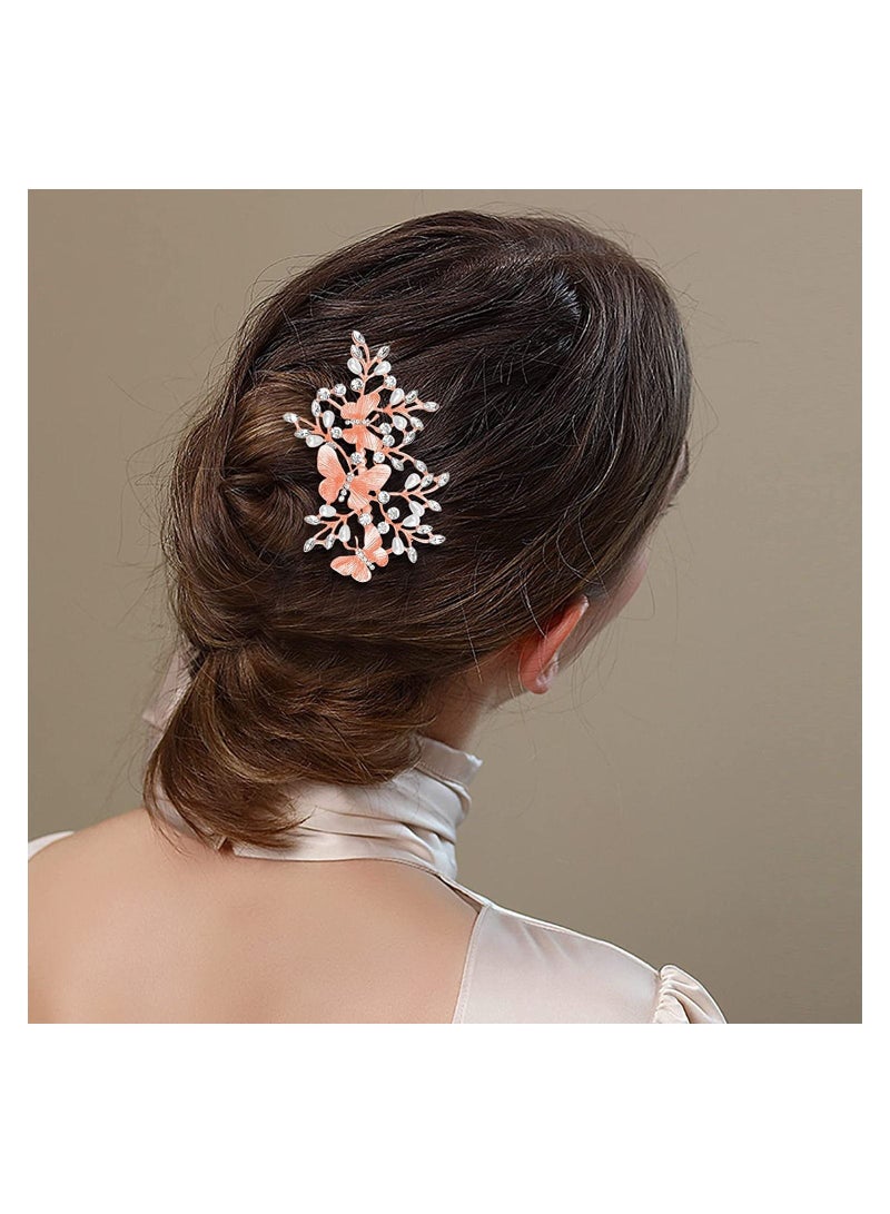 Y&D 3 Pcs Butterfly Bridal Hair Comb Pearl Rhinestones Flower Leaf Side Decorative Combs Vintage Jewelry Accessories for Women - Image 4