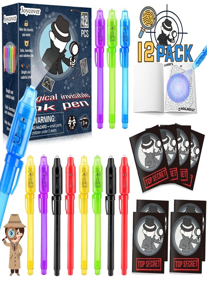 Joycover 12 PCS Invisible Ink Pen with UV Light for Kids, Spy Pens and Notebook, Birthday Party Favors for Kids 4-8, School Prize Goodie Bag Stuffers, UV Pen for Secret Message Escape Room - Image 1