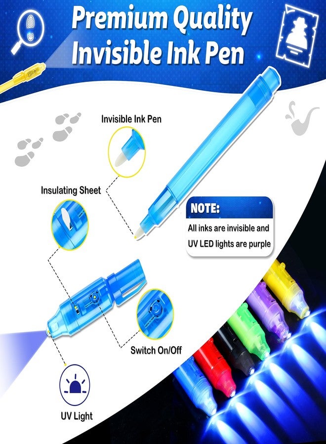 Joycover 12 PCS Invisible Ink Pen with UV Light for Kids, Spy Pens and Notebook, Birthday Party Favors for Kids 4-8, School Prize Goodie Bag Stuffers, UV Pen for Secret Message Escape Room - Image 2
