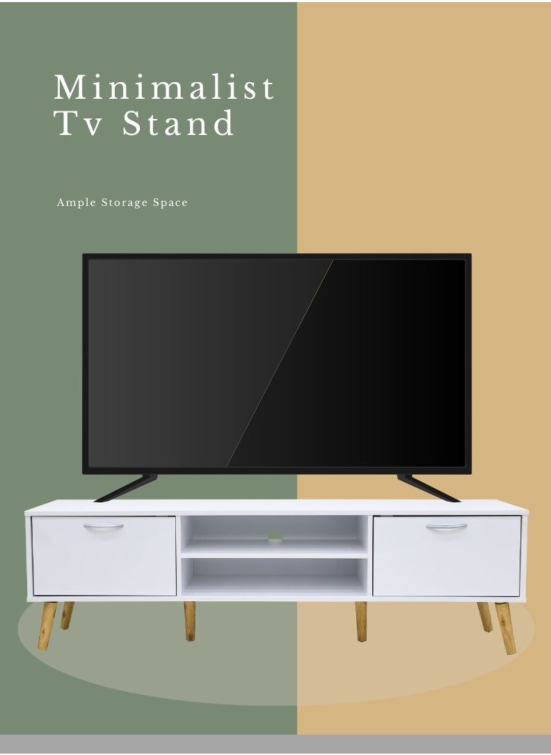 AFT - Slim Minimalist Design TV Cabinet / Table / stand with Two Doors and Sturdy Wooden Legs, Perfect for Modern Living Rooms and Entertainment Spaces, Ideal for Home Theaters and Media Rooms, Offering Stylish Storage Solutions for TVs Up to 70 Inches. Rustic Farmhouse TV Cabinet with Two Doors and Beautifully Crafted Wooden Legs, Perfect for Adding Charm to Any Home Décor.  (White) Arfan - Image 1