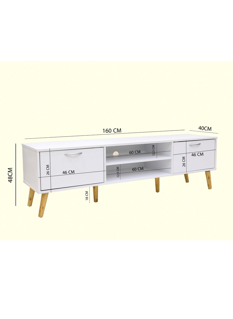 AFT - Slim Minimalist Design TV Cabinet / Table / stand with Two Doors and Sturdy Wooden Legs, Perfect for Modern Living Rooms and Entertainment Spaces, Ideal for Home Theaters and Media Rooms, Offering Stylish Storage Solutions for TVs Up to 70 Inches. Rustic Farmhouse TV Cabinet with Two Doors and Beautifully Crafted Wooden Legs, Perfect for Adding Charm to Any Home Décor.  (White) Arfan - Image 1