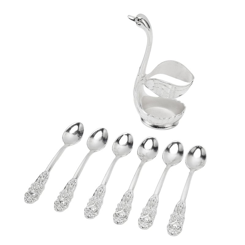 6Pcs Coffee Dessert Spoon Set Metal Swan Base Holder Dessert Spoon Organizer with 6pcs Spoons Teaspoon for Fruit Cake - Image 3