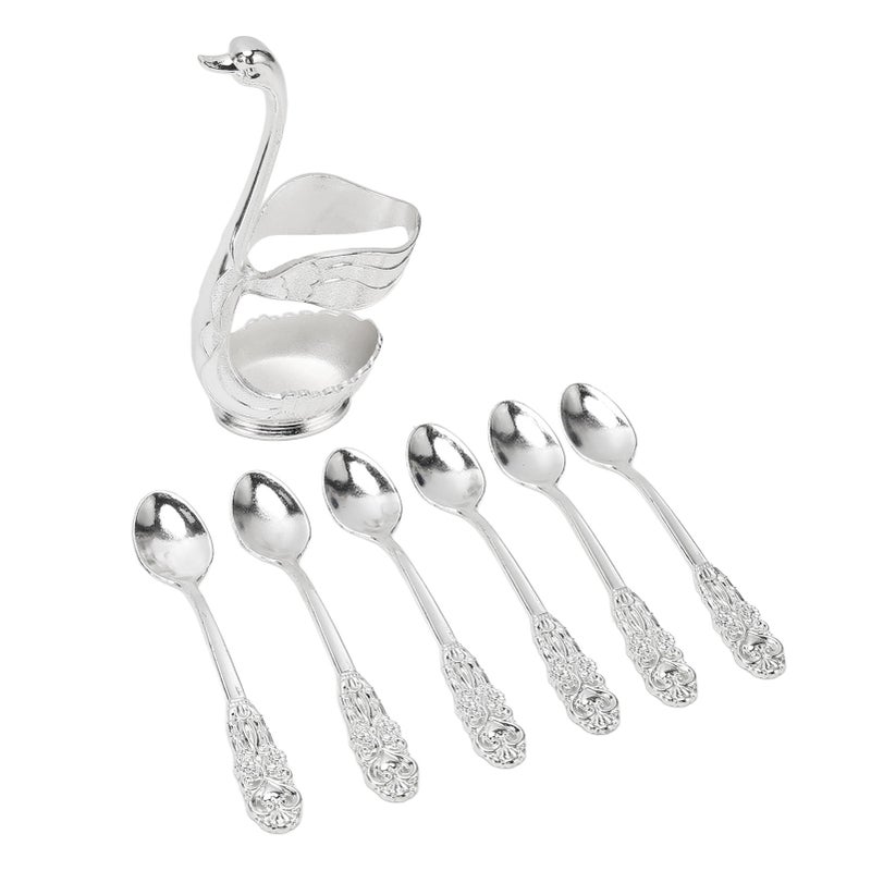 6Pcs Coffee Dessert Spoon Set Metal Swan Base Holder Dessert Spoon Organizer with 6pcs Spoons Teaspoon for Fruit Cake - Image 2