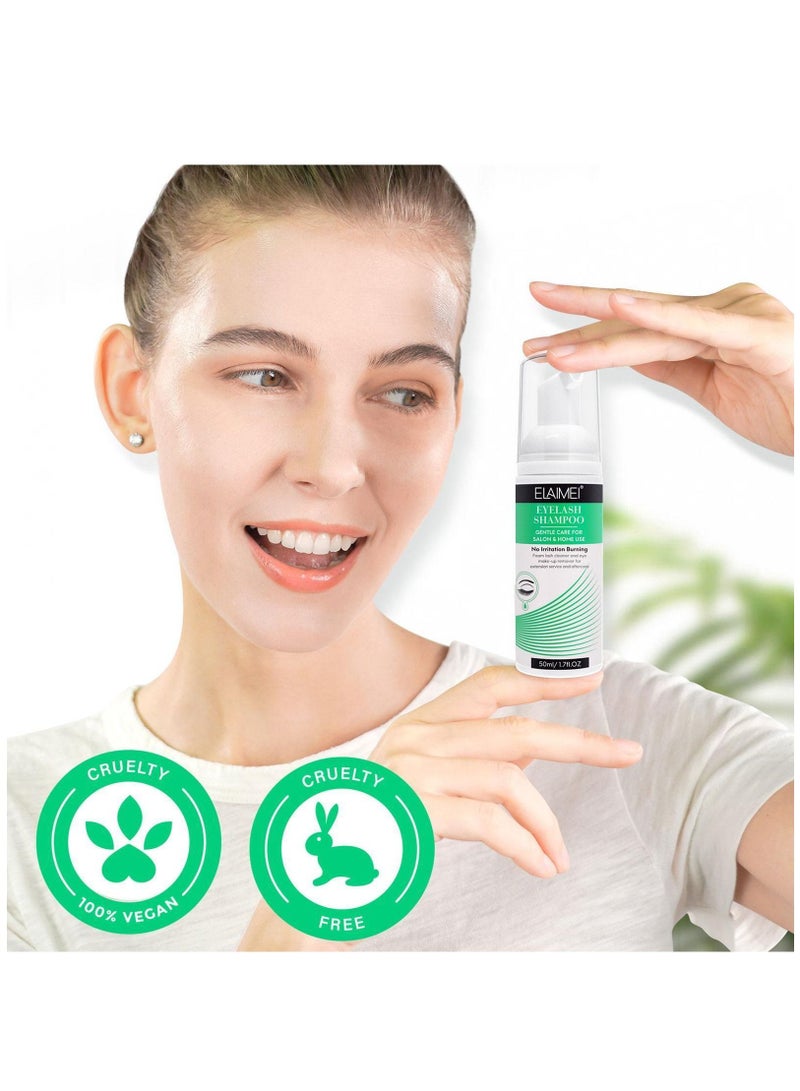 Elaimei Eyelash Extension Shampoo 50ml  Eyelid Foaming Cleanser Lash Foam Shampoo for Extensions Oil Paraben & Sulfate Free 100% Safe for Natural Lashes Non-Irritating Perfect for Professional Salon  - Image 2