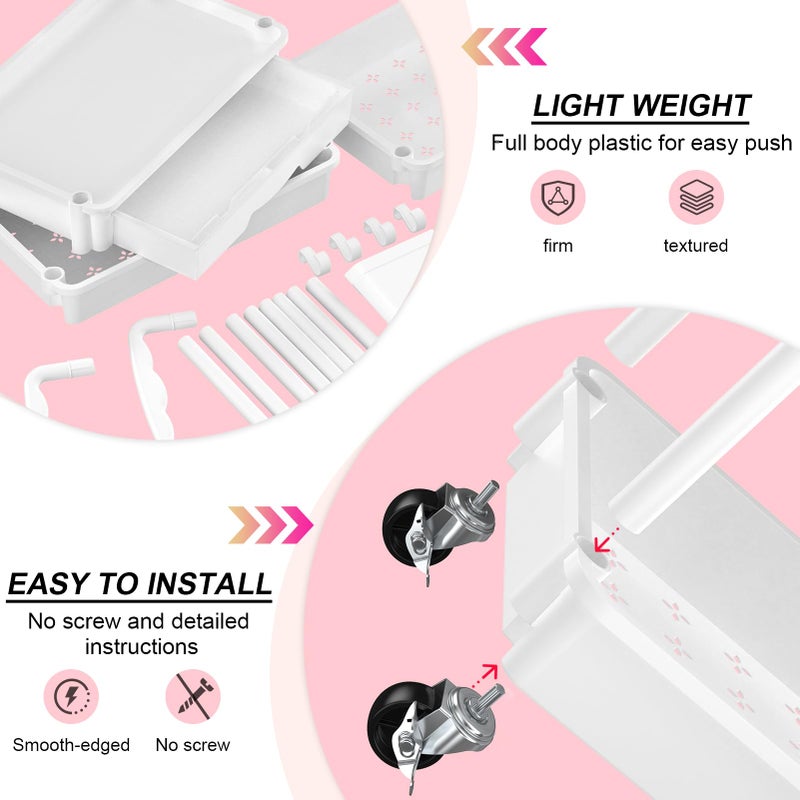 Goovilla 3 Tier Rolling Utility Cart Organizer with Removable Drawer, Stable and Sturdy White Rolling Storage Carts with 2 Lockable Wheels for Bathroom, Kitchen, Snack, Craft, Makeup, Baby Essentials - Image 3