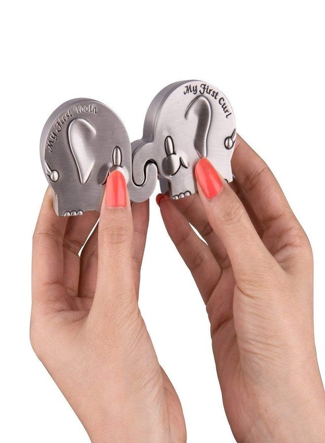 Feyarl Kids First Curl and Teeth Fairy Holder Containter Keepsake Box Tins Keeper for Christening Newborn Shower Kids Birthday Gift Metallic Engraved Elephant Shape (2.4 x 1.6 x 1.2 inches) - Image 4