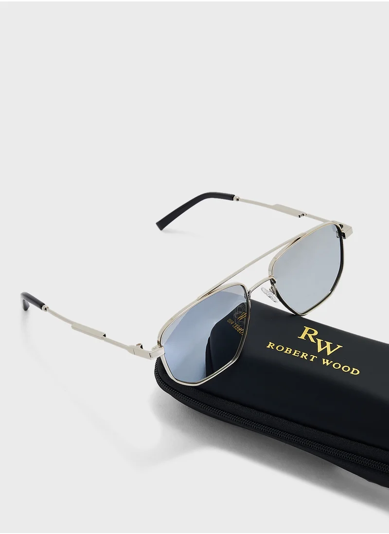روبرت وود Polarized Gradient Lens Metal Frame Square Aviator Sunglasses