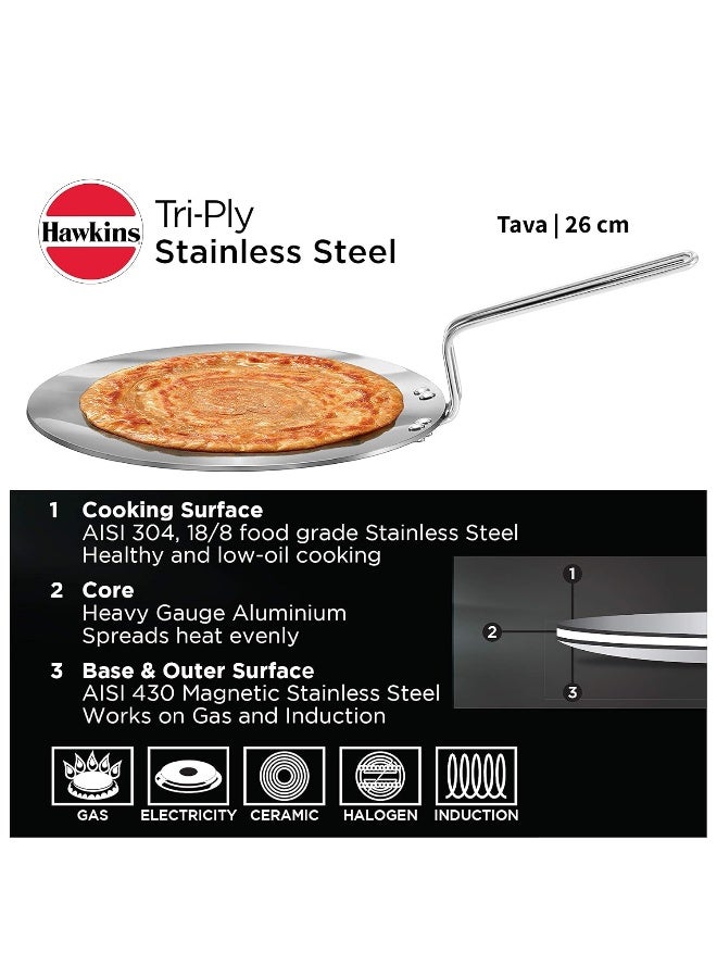 Hawkins Tri-Ply Stainless Steel Tava 26 cm, 3.5mm Induction Compatible - Image 2