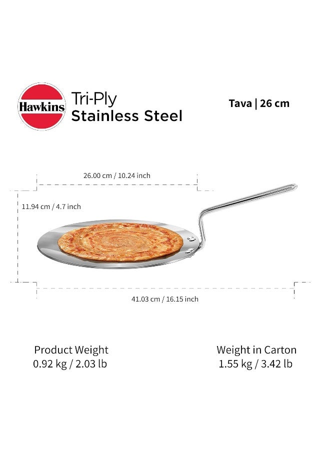 Hawkins Tri-Ply Stainless Steel Tava 26 cm, 3.5mm Induction Compatible - Image 5