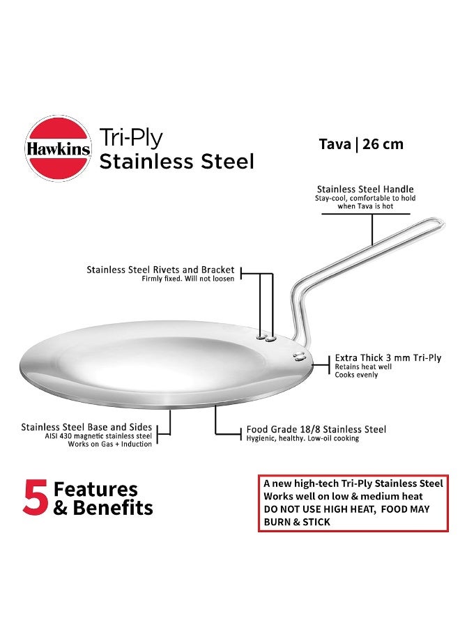 Hawkins Tri-Ply Stainless Steel Tava 26 cm, 3.5mm Induction Compatible - Image 3