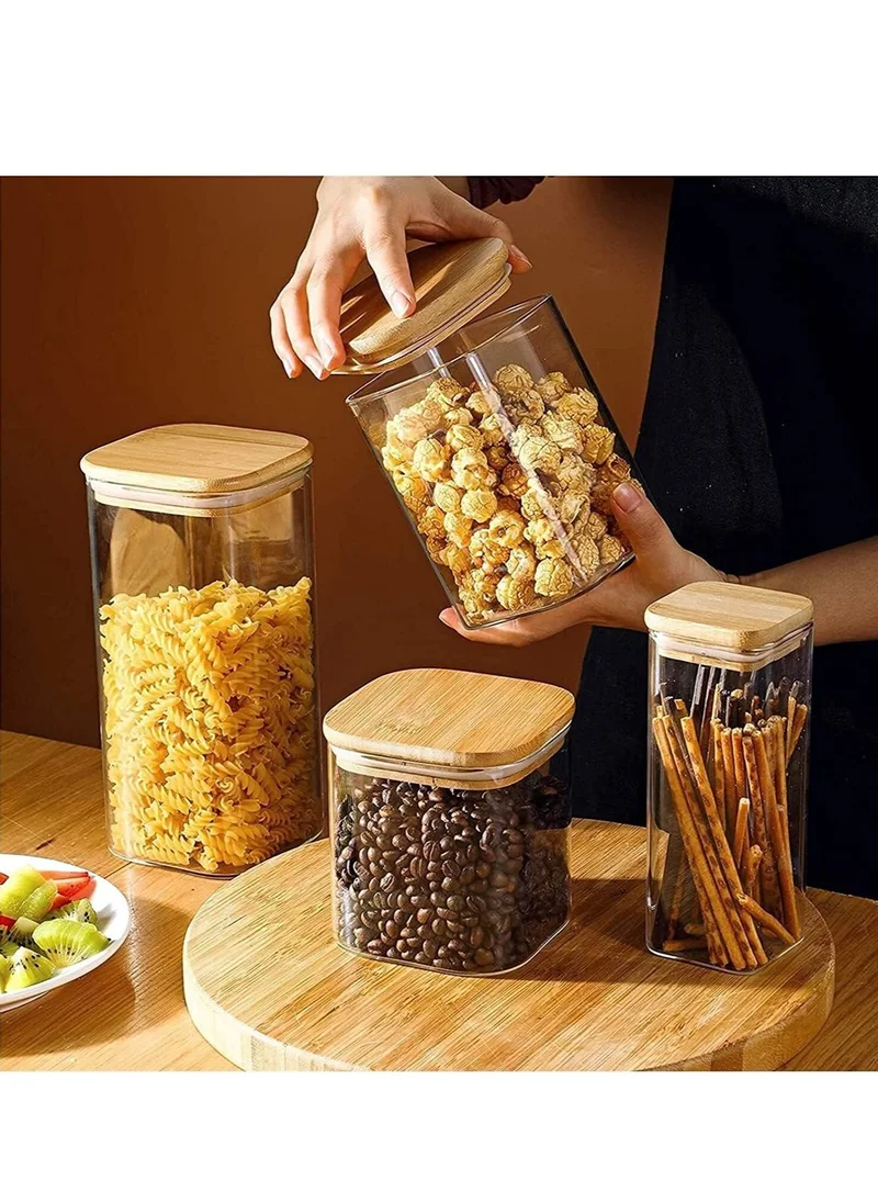 1Chase Square Food Storage Jar With Airtight Bamboo Lid 74 Oz, 37 Oz, 30 Oz (Set of 5)